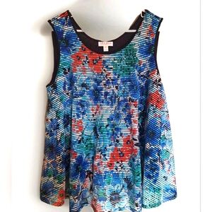 Studio JPR Blue Floral Blouse Tank Top Womens Size Large EUC Button Accents